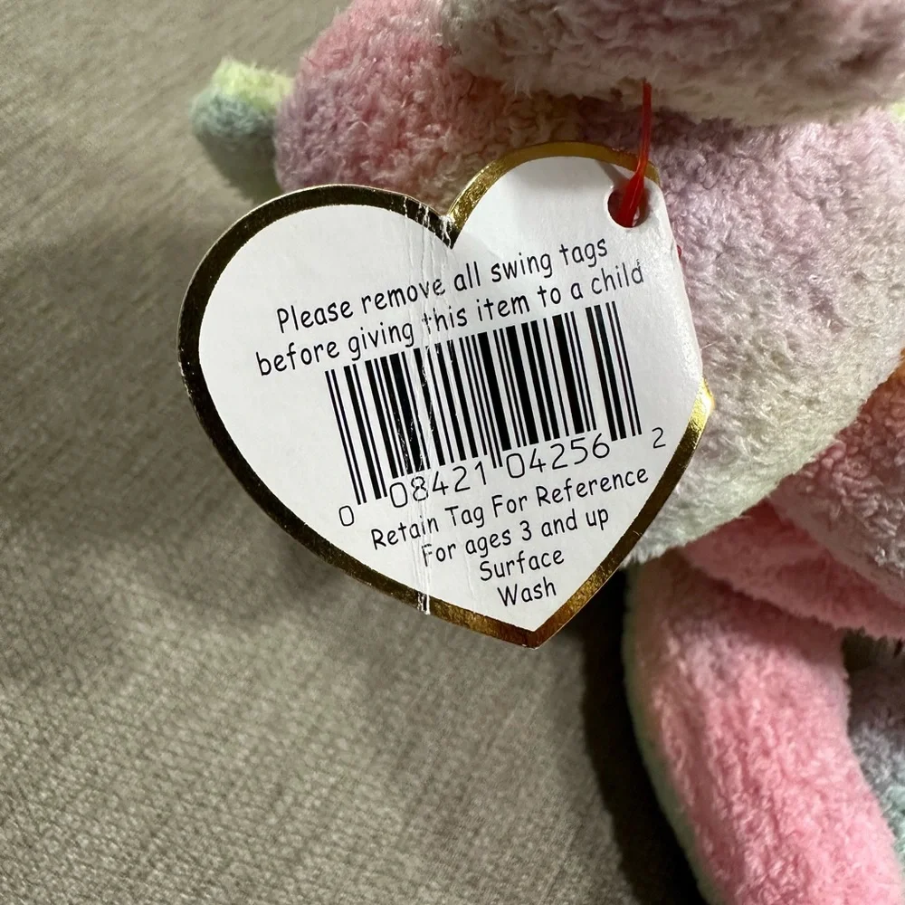 Ty Beanie Baby Groovy Pink and Green Stuffed Animal Bear